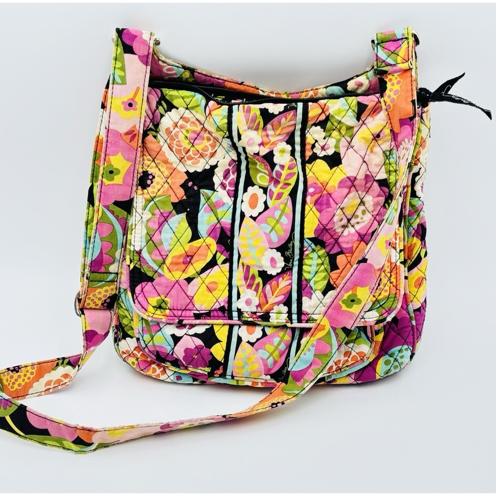 Vera‎ Bradley Floral Quilted Crossbody Messenger Bag Pink Black Boho